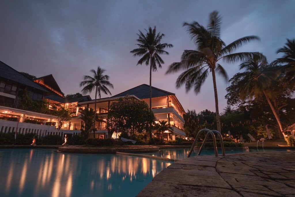 hotel, travel, palm, luxury, tourism, relaxation, building, pool, hotel, hotel, hotel, hotel, hotel